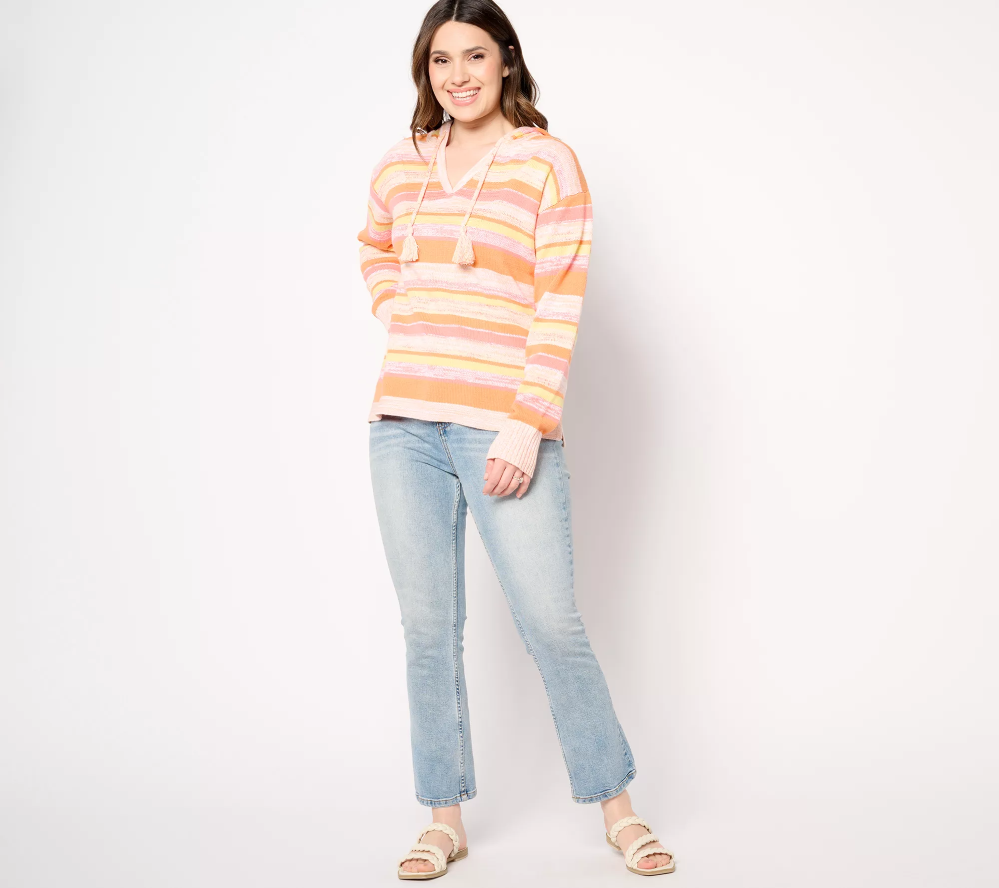 "As Is" Isaac Mizrahi Live! Bridgehampton Stripe Hooded Pullover