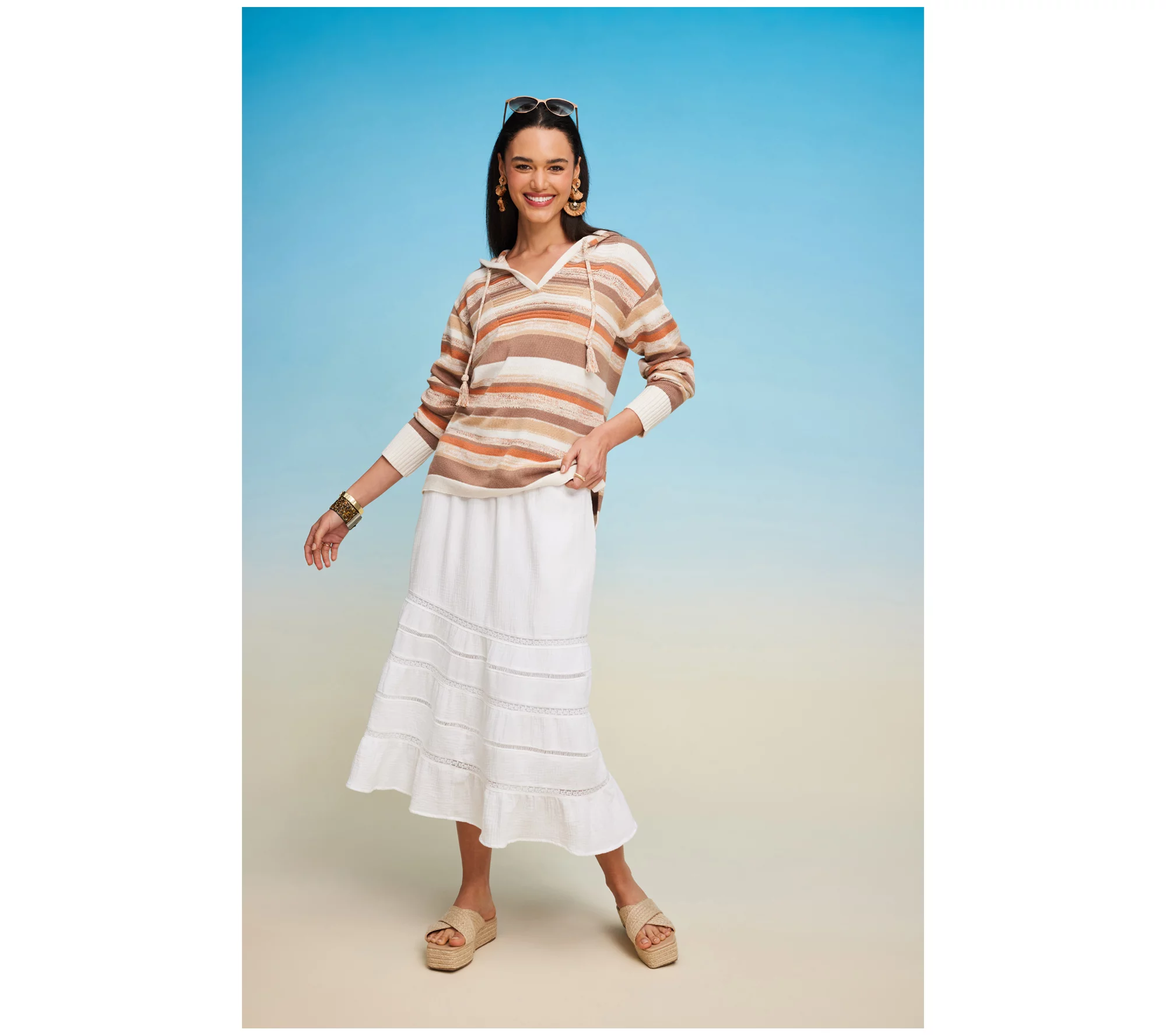 "As Is" Isaac Mizrahi Live! Bridgehampton Stripe Hooded Pullover