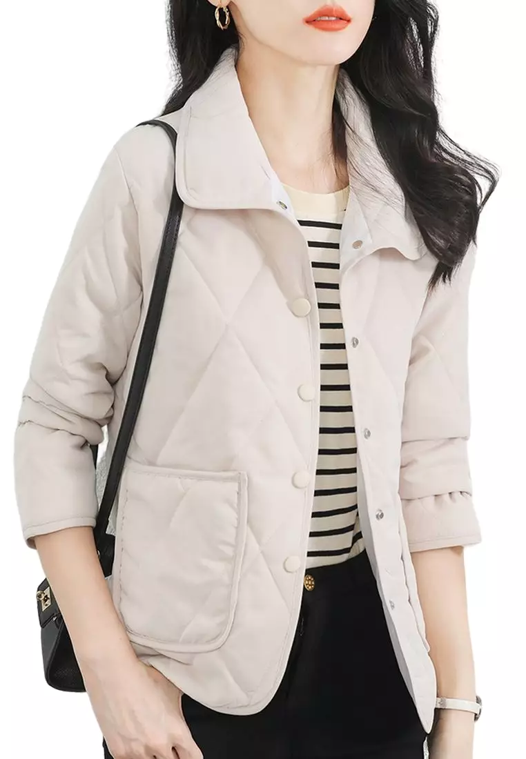 A-IN GIRLS Fashionable All-Match Lapel Quilted Jacket