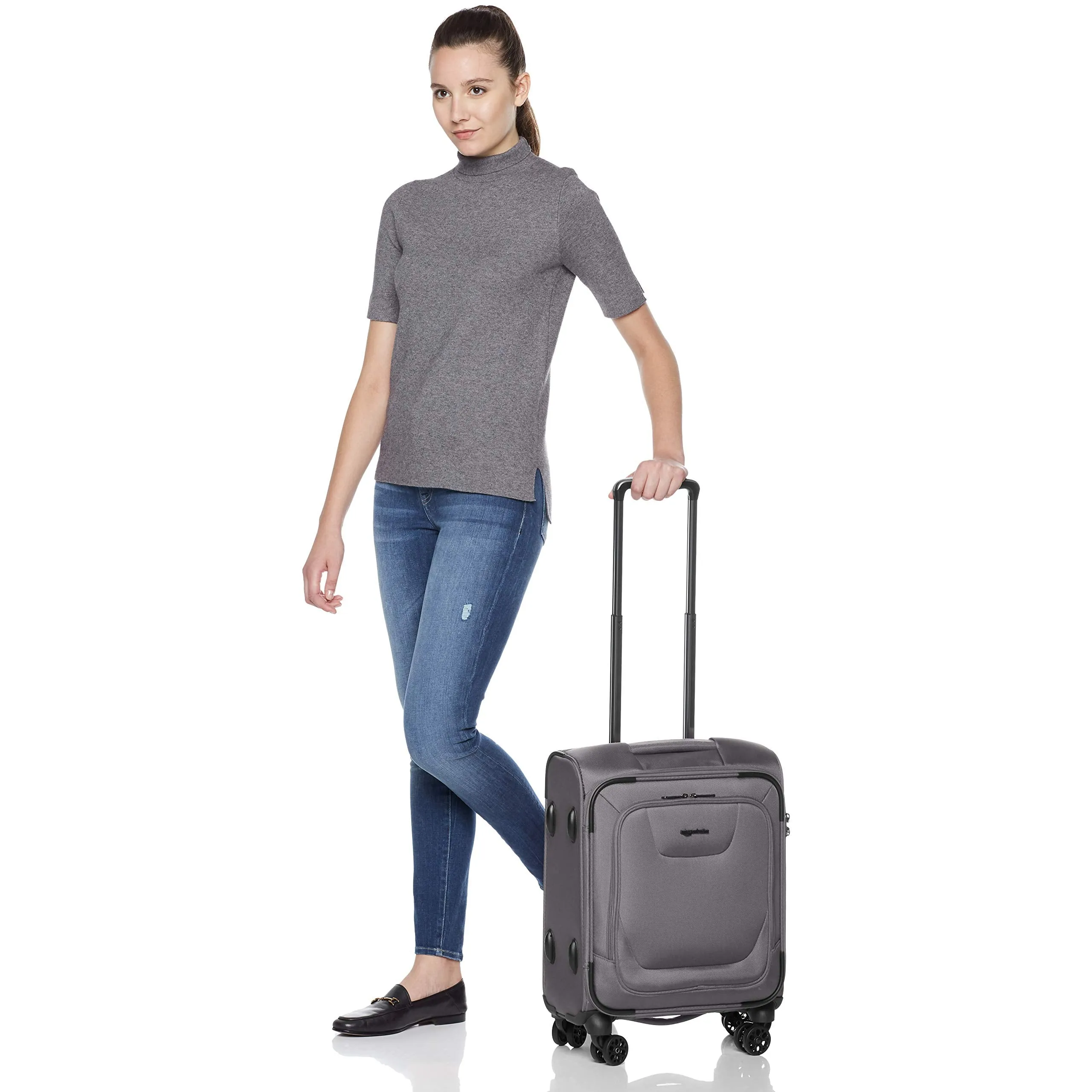 AmazonBasics Expandable Softside Carry-On Spinner Luggage Suitcase With TSA Lock And Wheels - 18 Inch, Grey