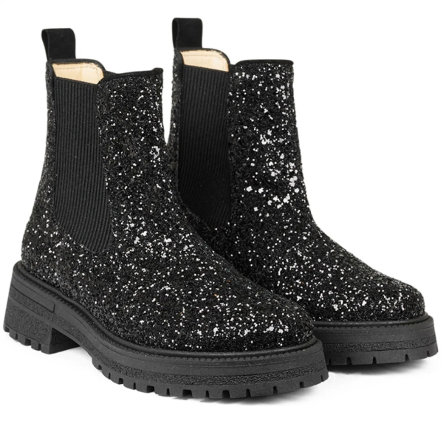 Angulus Black Glitter/Black/Black Glitter Chelsea Boot P Trackl