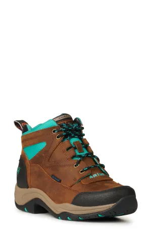 Ariat Women's Endurance Weathered Brown and Turquoise Waterproof Round Toe Terrain Boot