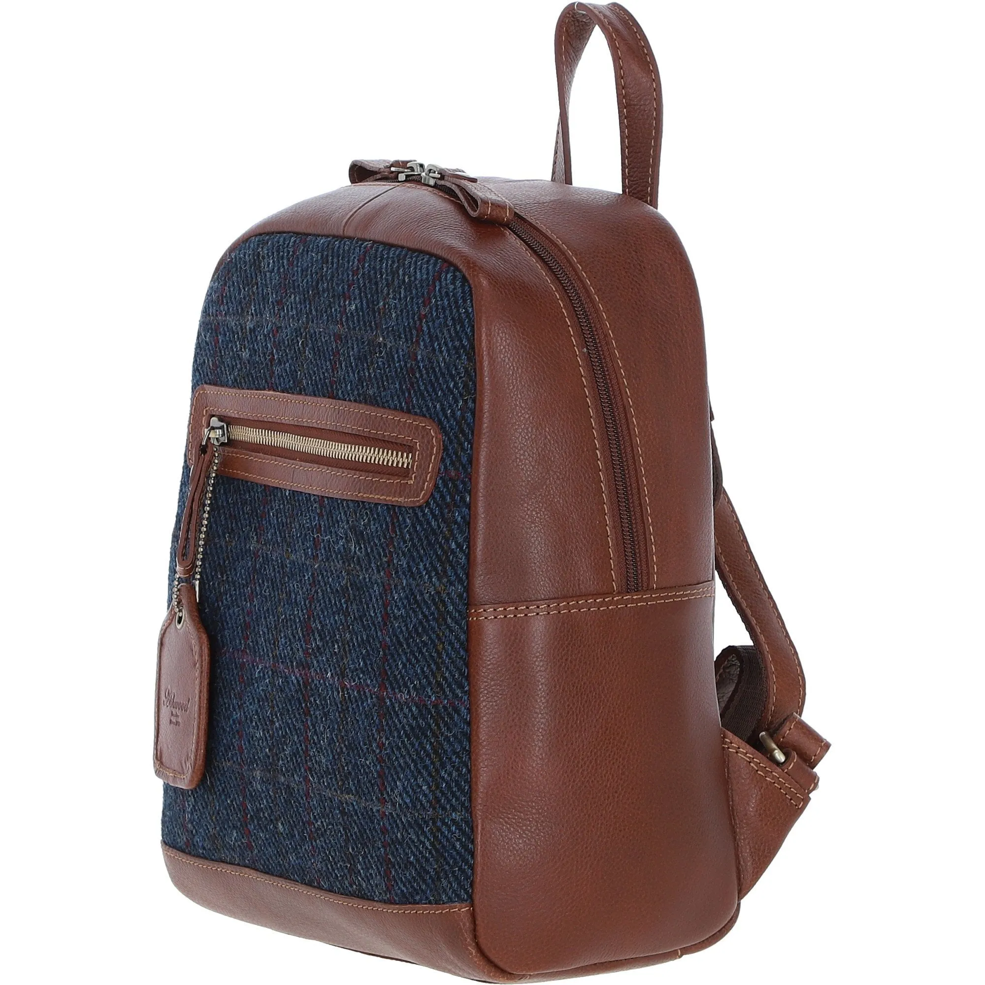 Authentic Ashwood Leather & Harris Tweed Backpack Tan/Navy: TW-28-11-TN