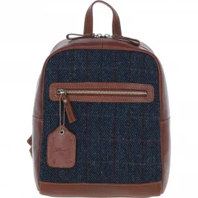 Authentic Ashwood Leather & Harris Tweed Backpack Tan/Navy: TW-28-11-TN