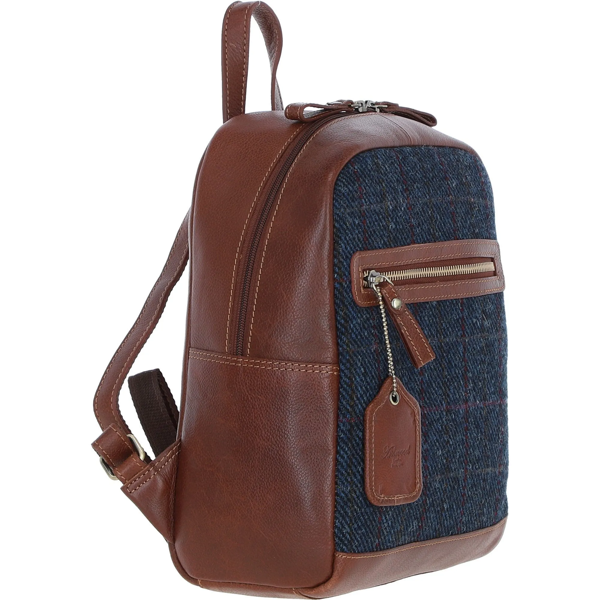 Authentic Ashwood Leather & Harris Tweed Backpack Tan/Navy: TW-28-11-TN