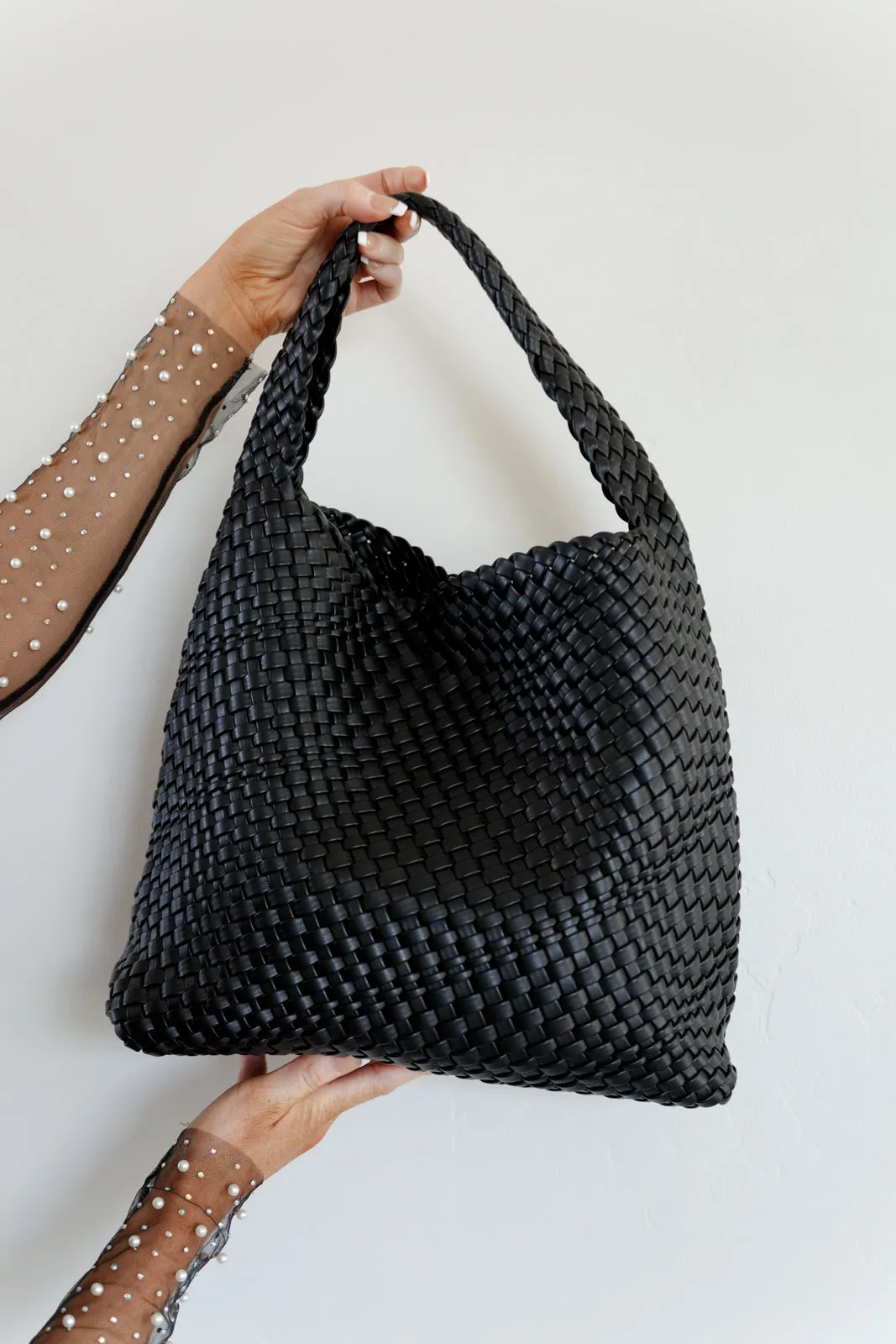 Ayla Woven Tote in Black