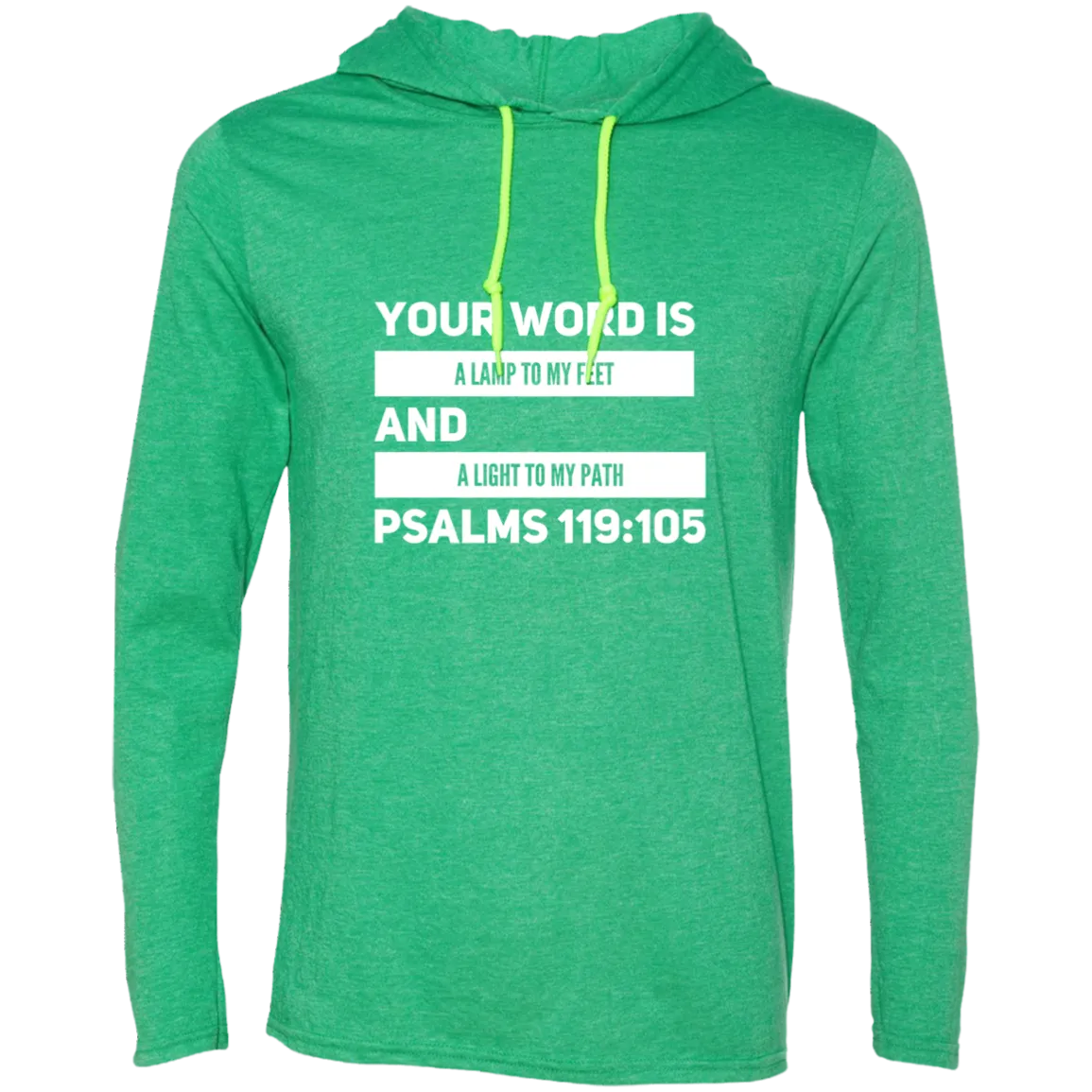 Bible Verse Men Long Sleeve T-Shirt Hoodie - Your Word Is Light To My Path ~Psalm 119:105~ Design 21 (White Font)