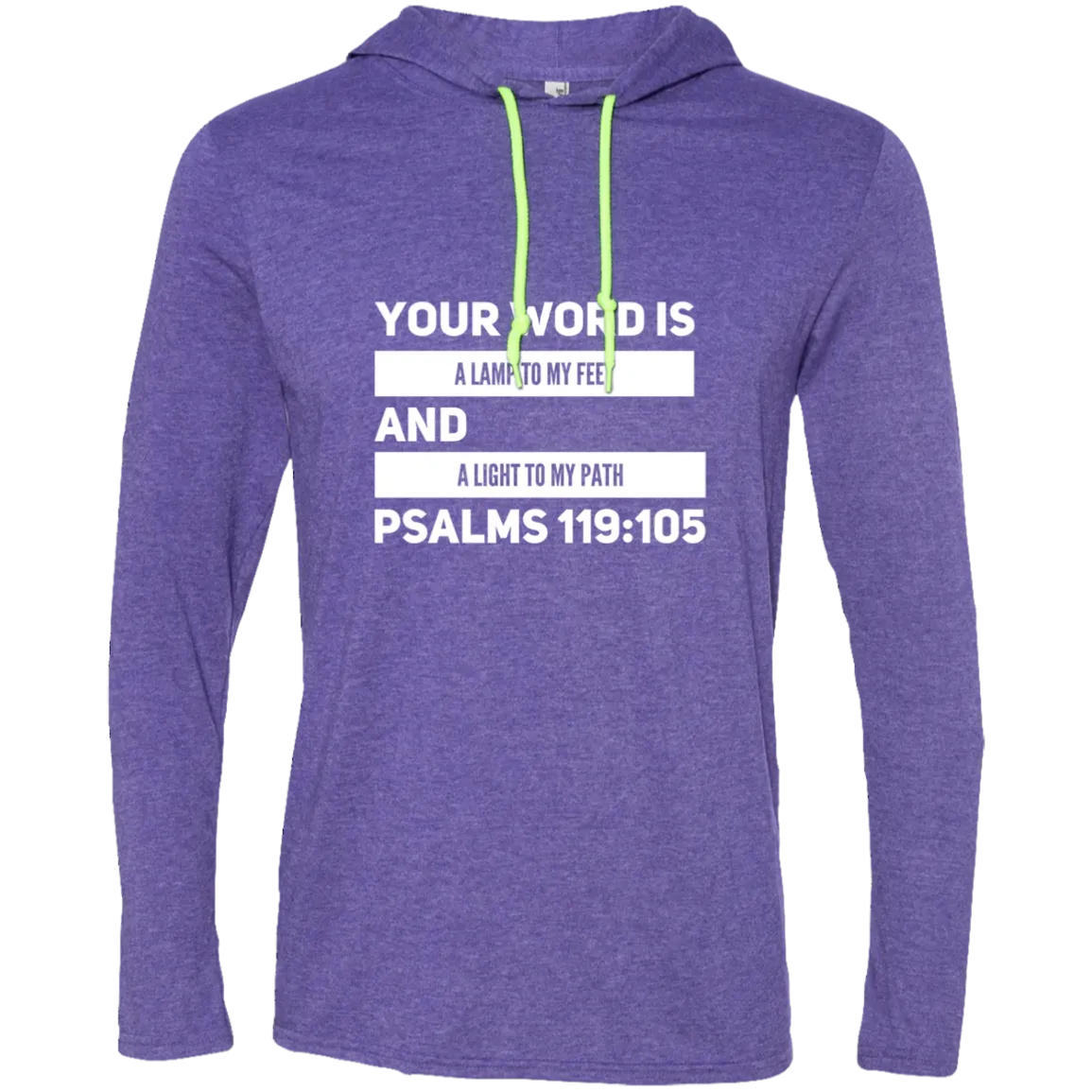 Bible Verse Men Long Sleeve T-Shirt Hoodie - Your Word Is Light To My Path ~Psalm 119:105~ Design 21 (White Font)