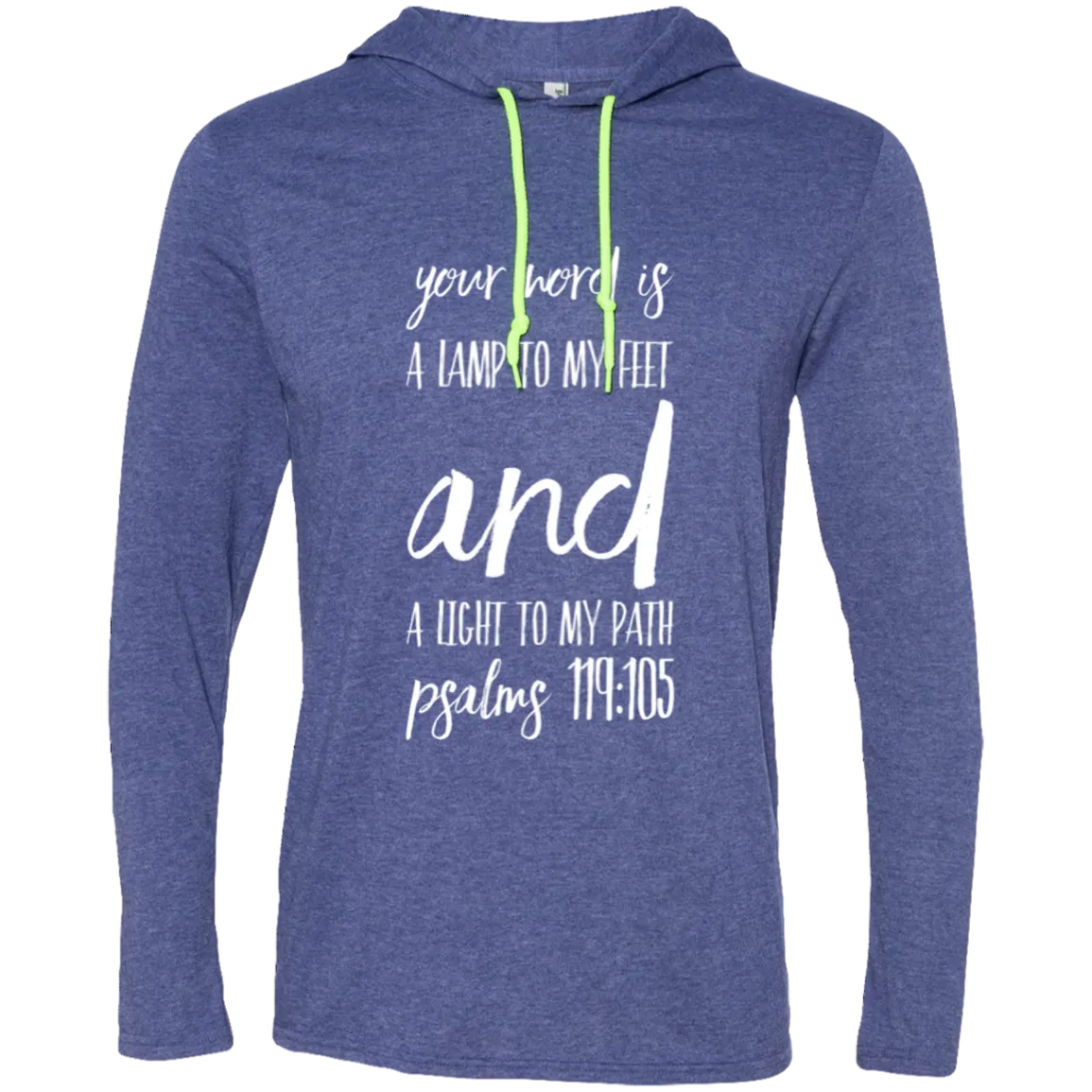 Bible Verse Men Long Sleeve T-Shirt Hoodie - Your Word Is Light To My Path ~Psalm 119:105~ Design 9 (White Font)