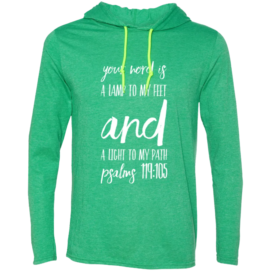 Bible Verse Men Long Sleeve T-Shirt Hoodie - Your Word Is Light To My Path ~Psalm 119:105~ Design 9 (White Font)