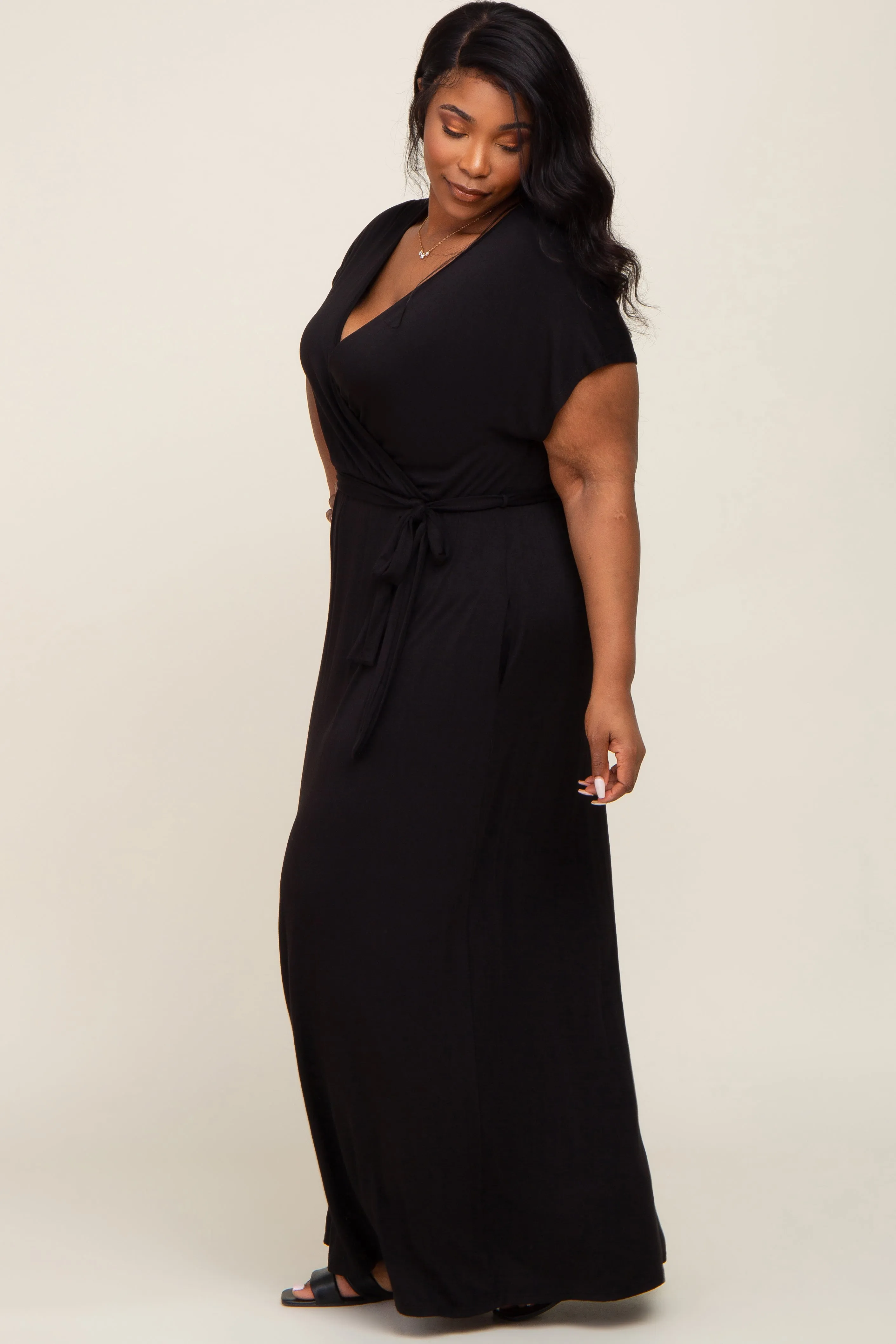 Black Basic Plus Wrap Maxi Dress