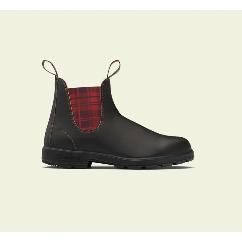 Blundstone Original 2100 Chelsea Boot in Brown with Burgundy Tartan Elastic