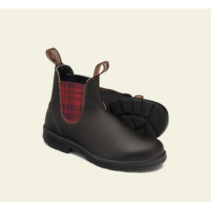 Blundstone Original 2100 Chelsea Boot in Brown with Burgundy Tartan Elastic