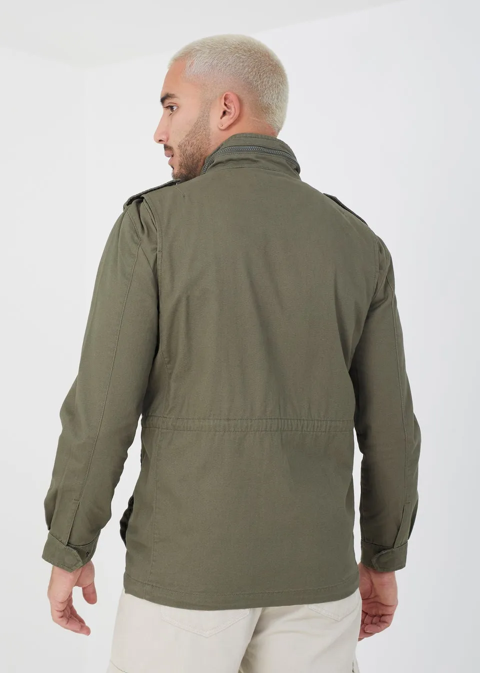 Brave Soul Khaki Addlington Cotton Twill Funnel Neck Jacket