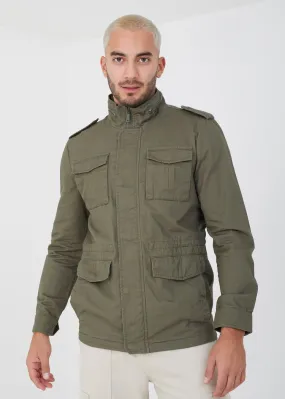 Brave Soul Khaki Addlington Cotton Twill Funnel Neck Jacket