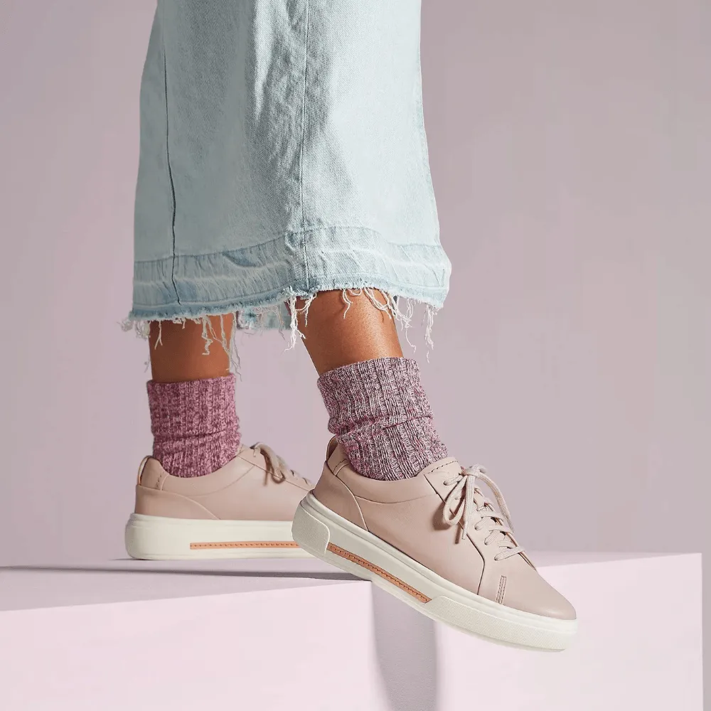 Clarks HOLLYHOCK Walk Rose Pink Leather Trainers