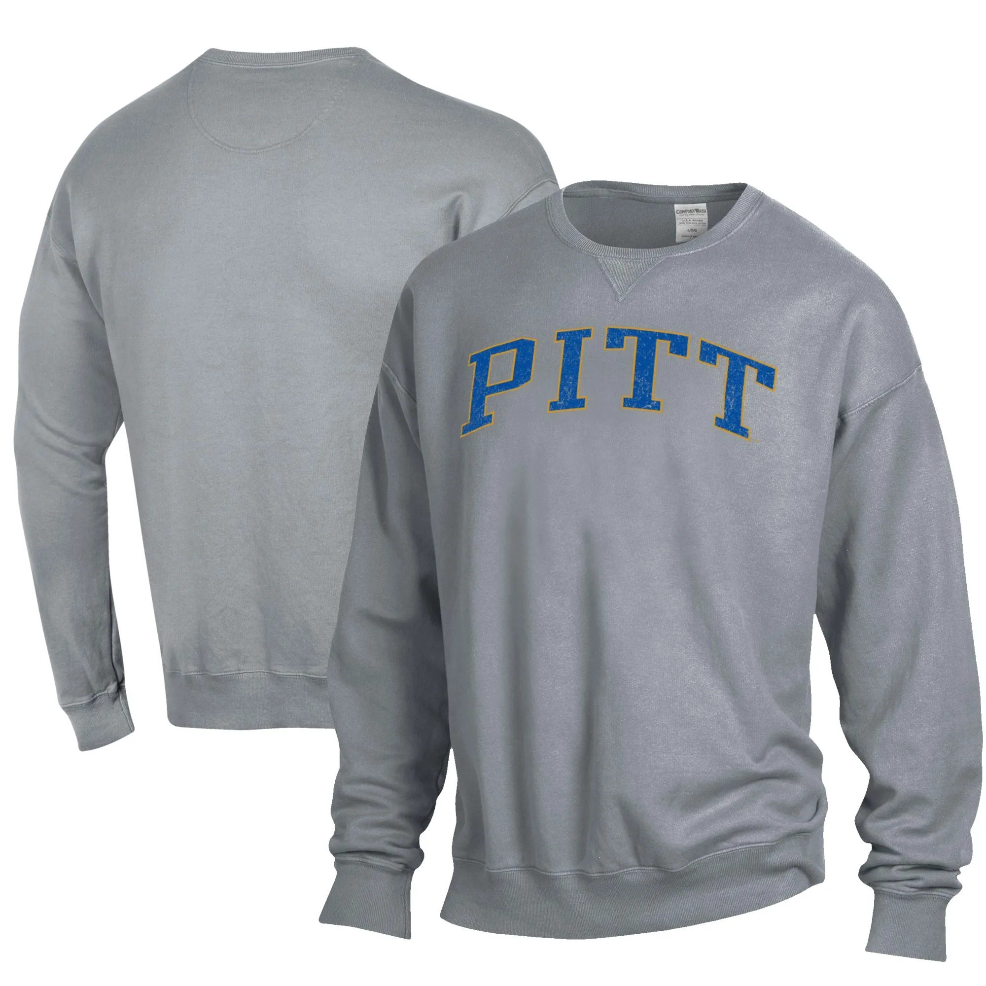 ComfortWash Pitt Panthers Gray Garment Dyed Fleece Crewneck Pullover Sweatshirt