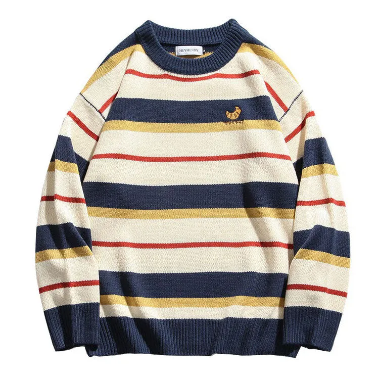 Croissant Embridery Striped Pullover