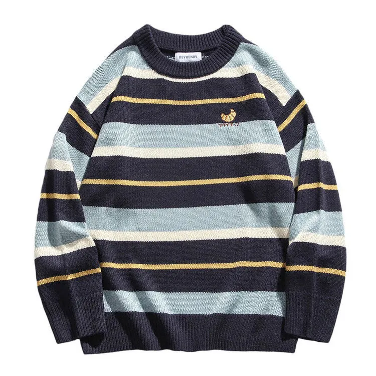 Croissant Embridery Striped Pullover