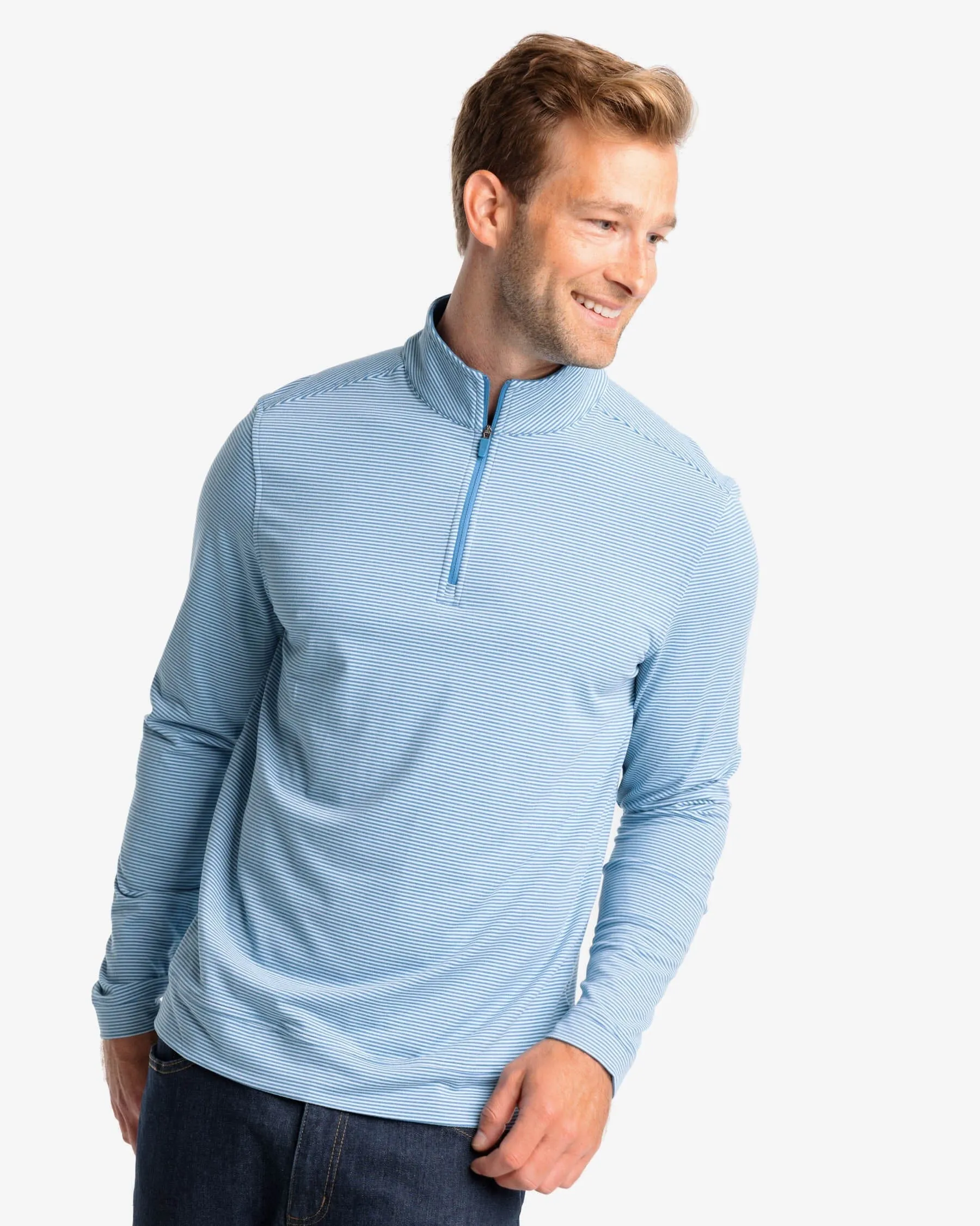 Cruiser Heather Micro-Stripe Performance Quarter Zip Pullover - Final Sale