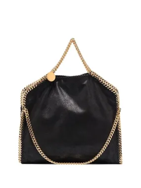 Falabella fold over tote, black w. gold chain