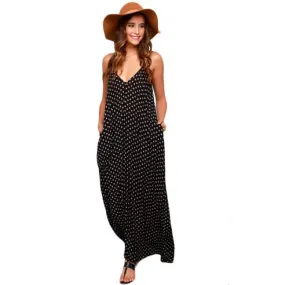 Feida Sexy Women Ladies Strap V Neck Polka dot Dresses Loose Party wrap Club Maxi style Long Beach Dress Vestidos