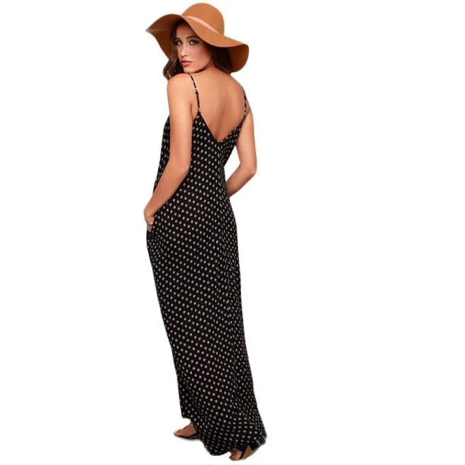 Feida Sexy Women Ladies Strap V Neck Polka dot Dresses Loose Party wrap Club Maxi style Long Beach Dress Vestidos