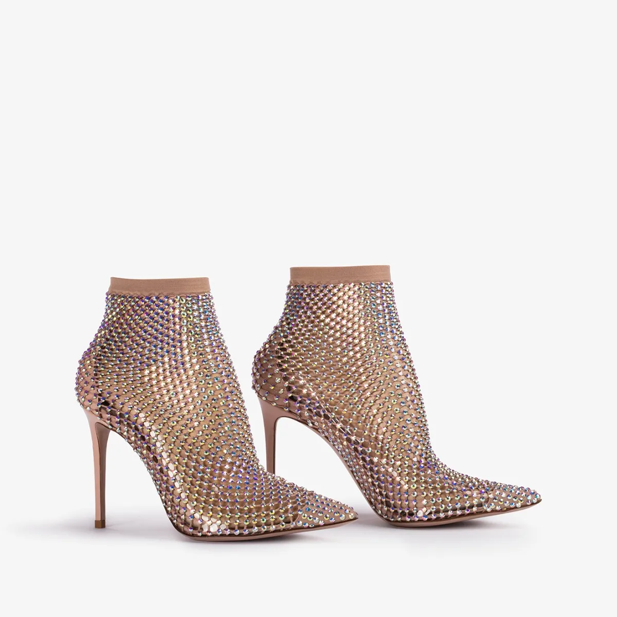 GILDA ANKLE BOOT 100 mm Skin nude fishnet ankle boot with Crystals