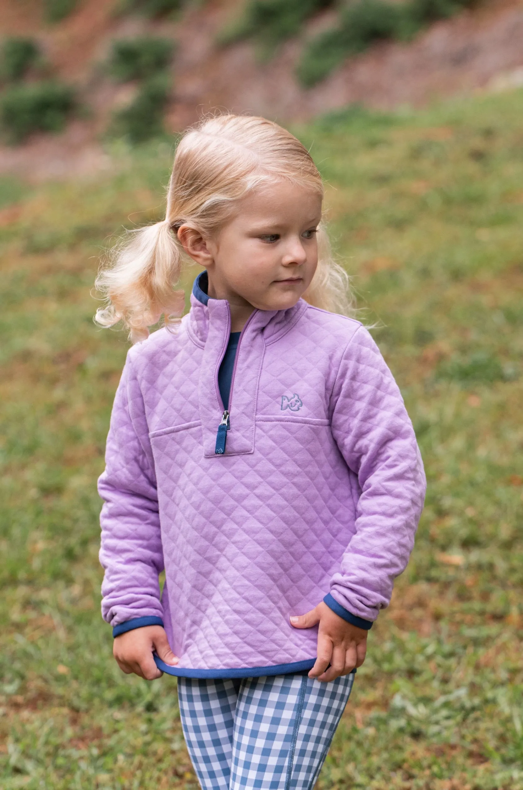 Girl's Quilted Zip Pullover in Sheer Lilac