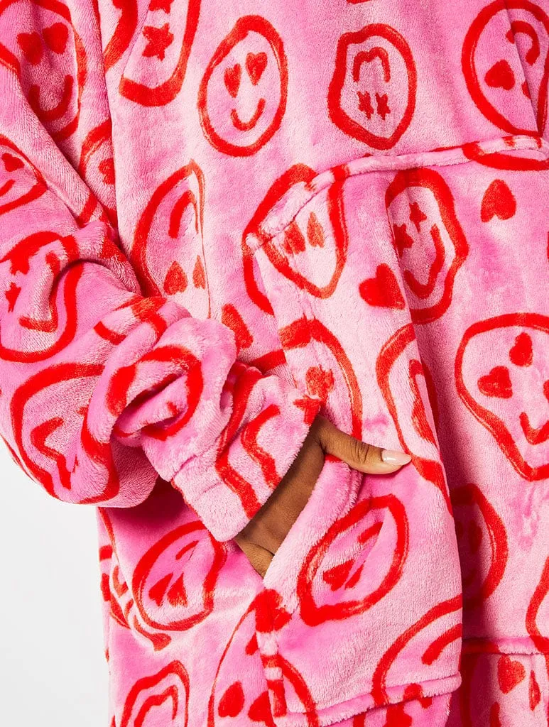 Happy Face Fleece Blanket Hoodie