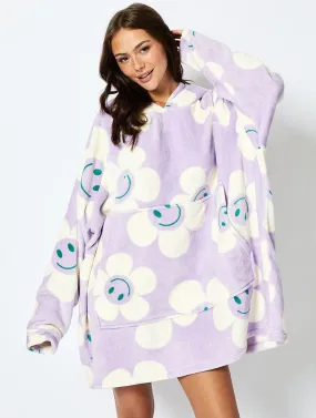 Happy Flower Blanket Hoodie in Lilac