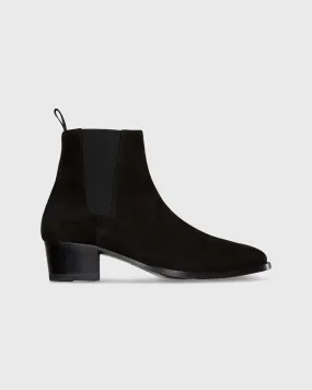 Heeled Chelsea Boot in Black Suede