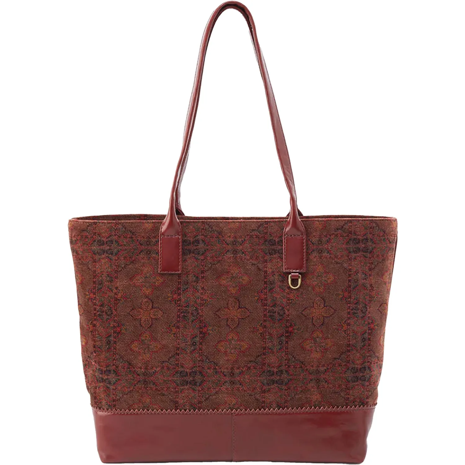 Hobo Shopper Tote Arabesque Tapestry Fabric With Leather Trim