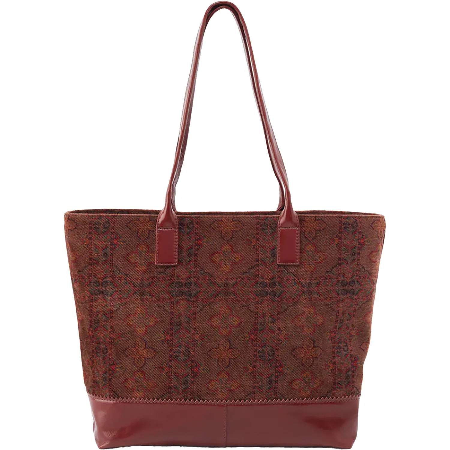 Hobo Shopper Tote Arabesque Tapestry Fabric With Leather Trim