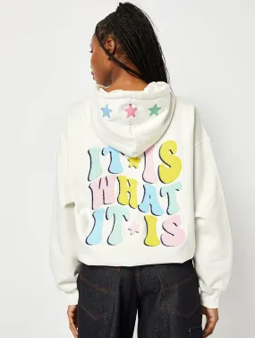 It Is What It Is Ecru Oversized Hoodie