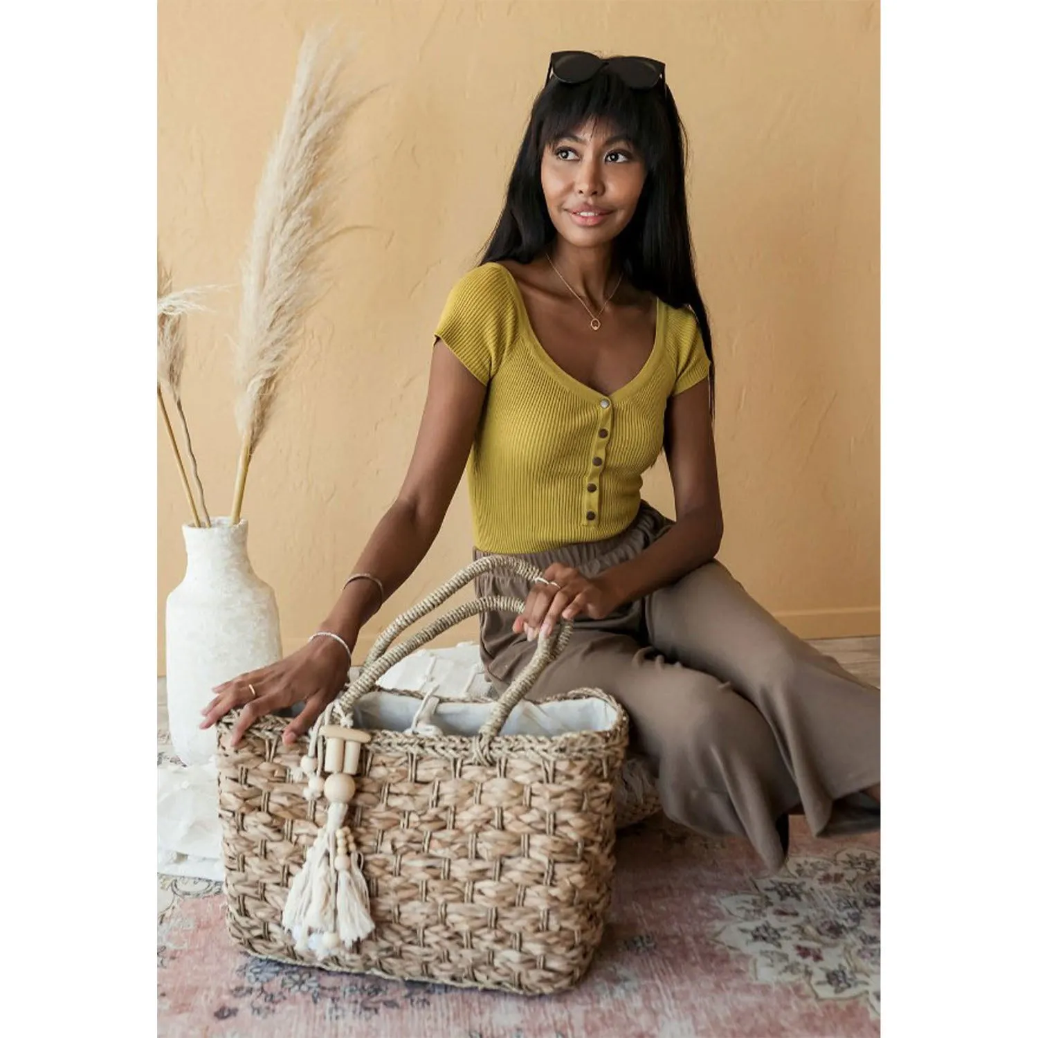 Jen & Co Ariel Seagrass Tote Natural