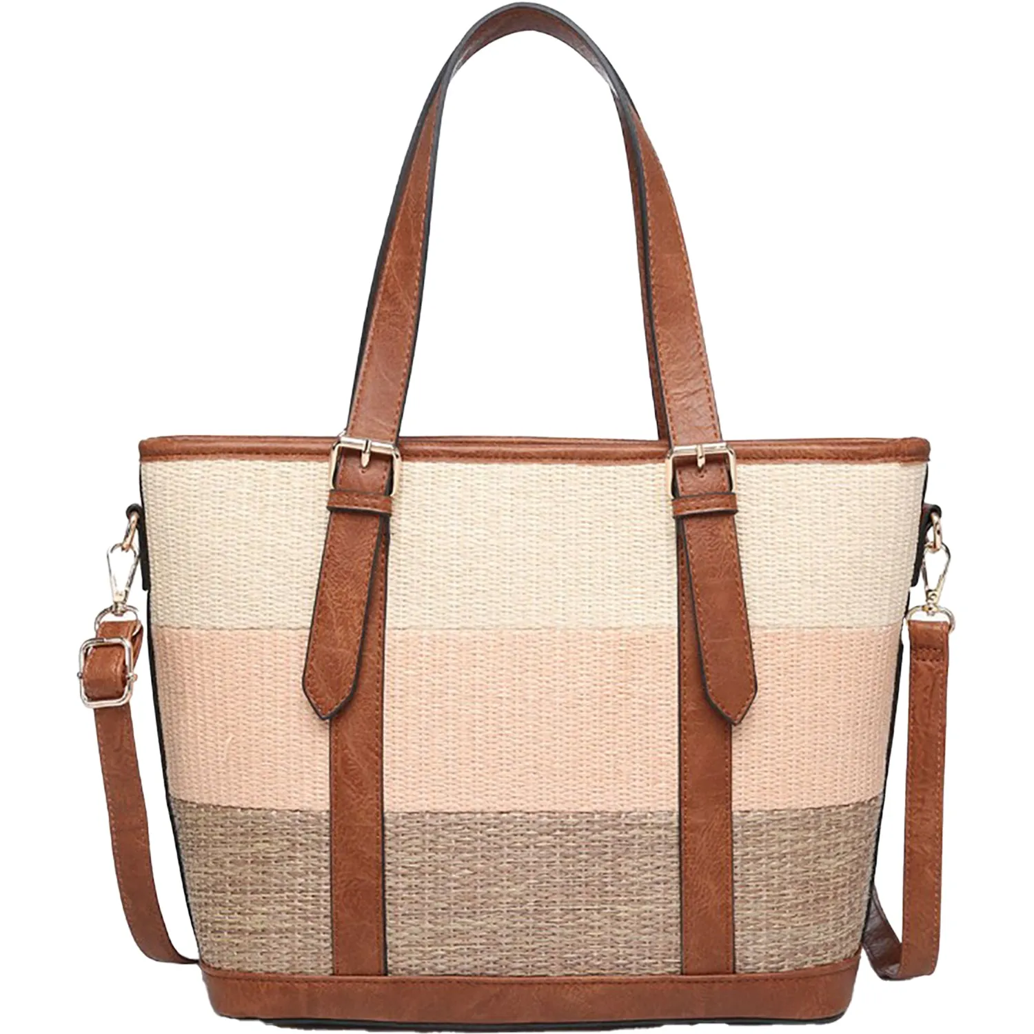 Jen & Co Raya Striped Tri-Color Tote Natural/Coral