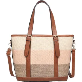 Jen & Co Raya Striped Tri-Color Tote Natural/Coral