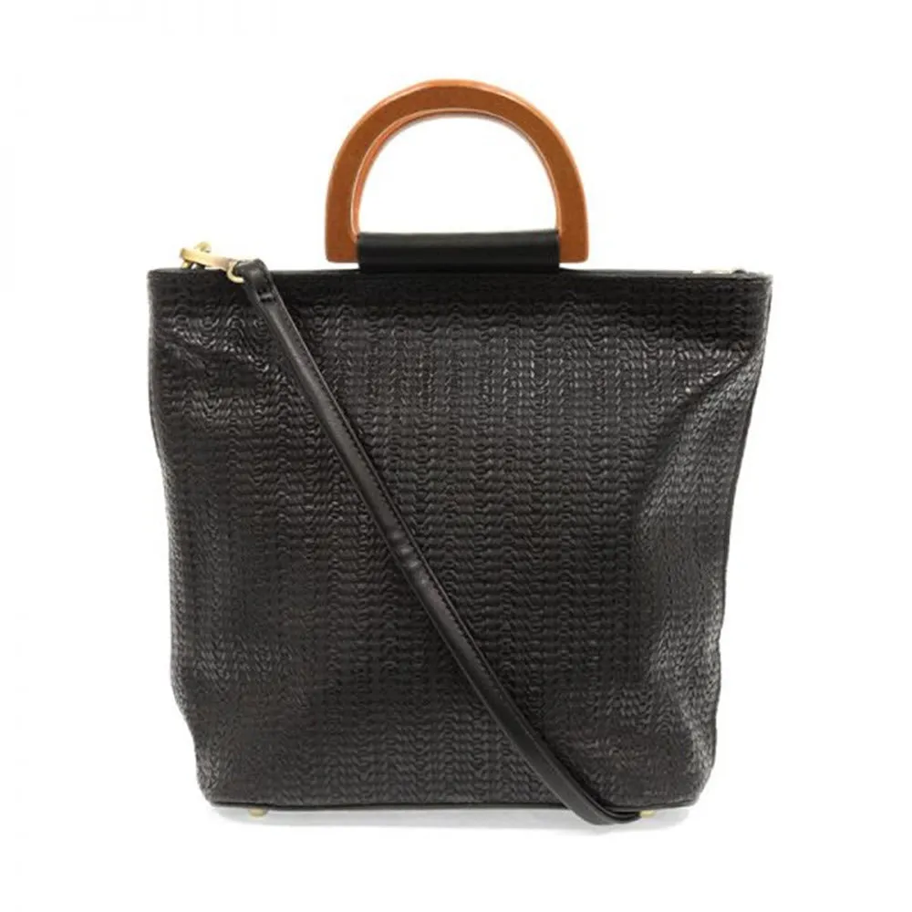 JOY SUSAN WOVEN TOTE WOOD HANDLE BLACK