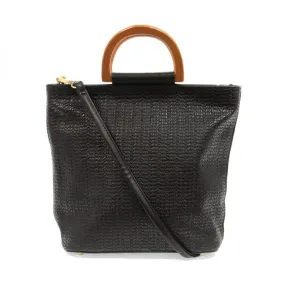 JOY SUSAN WOVEN TOTE WOOD HANDLE BLACK