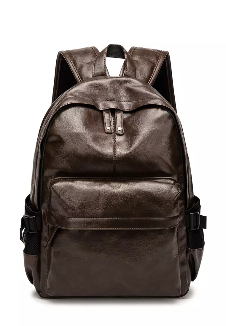 Lara Men's Minimalist Soft PU Leather Zipper Backpack - Brown