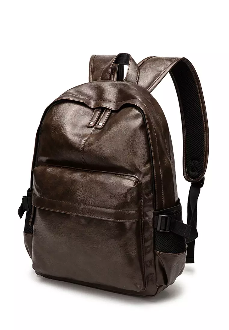 Lara Men's Minimalist Soft PU Leather Zipper Backpack - Brown