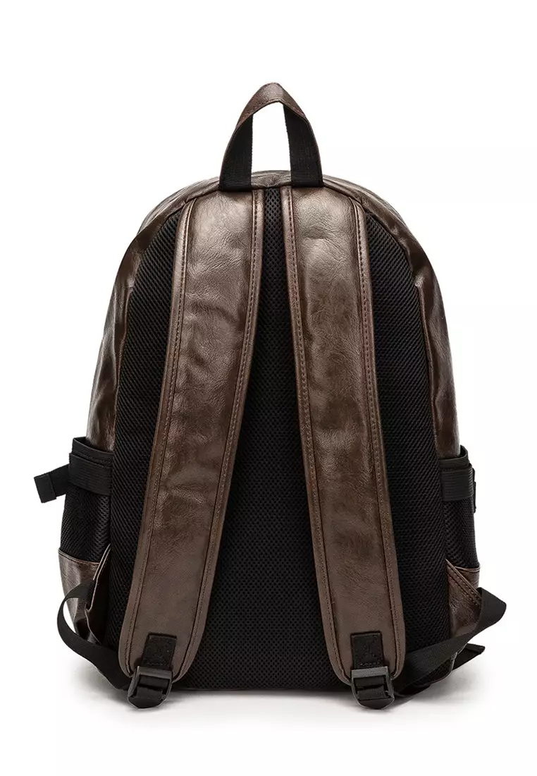 Lara Men's Minimalist Soft PU Leather Zipper Backpack - Brown