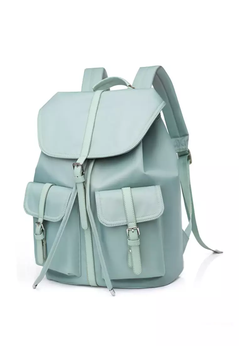 Lara Women's Water Repellent Oxford Cloth Flap Drawstring Backpack - Light Green