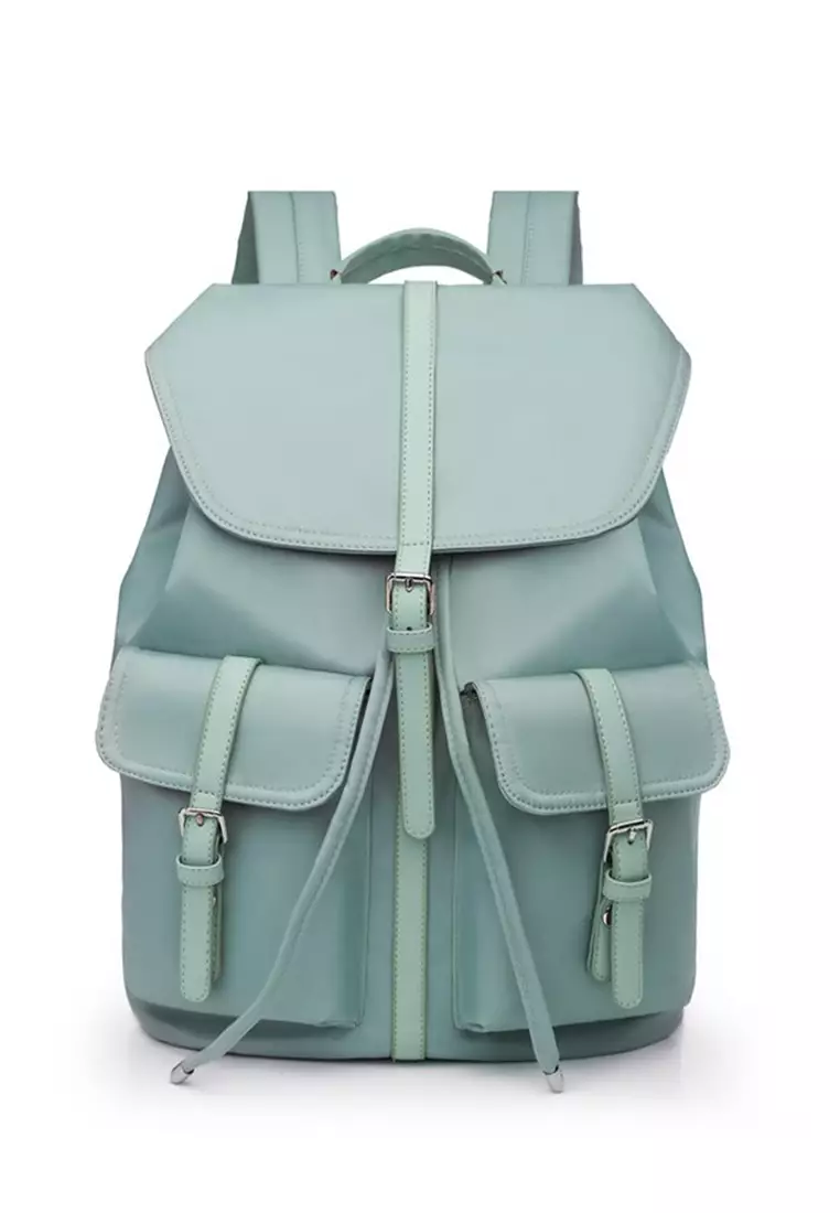 Lara Women's Water Repellent Oxford Cloth Flap Drawstring Backpack - Light Green