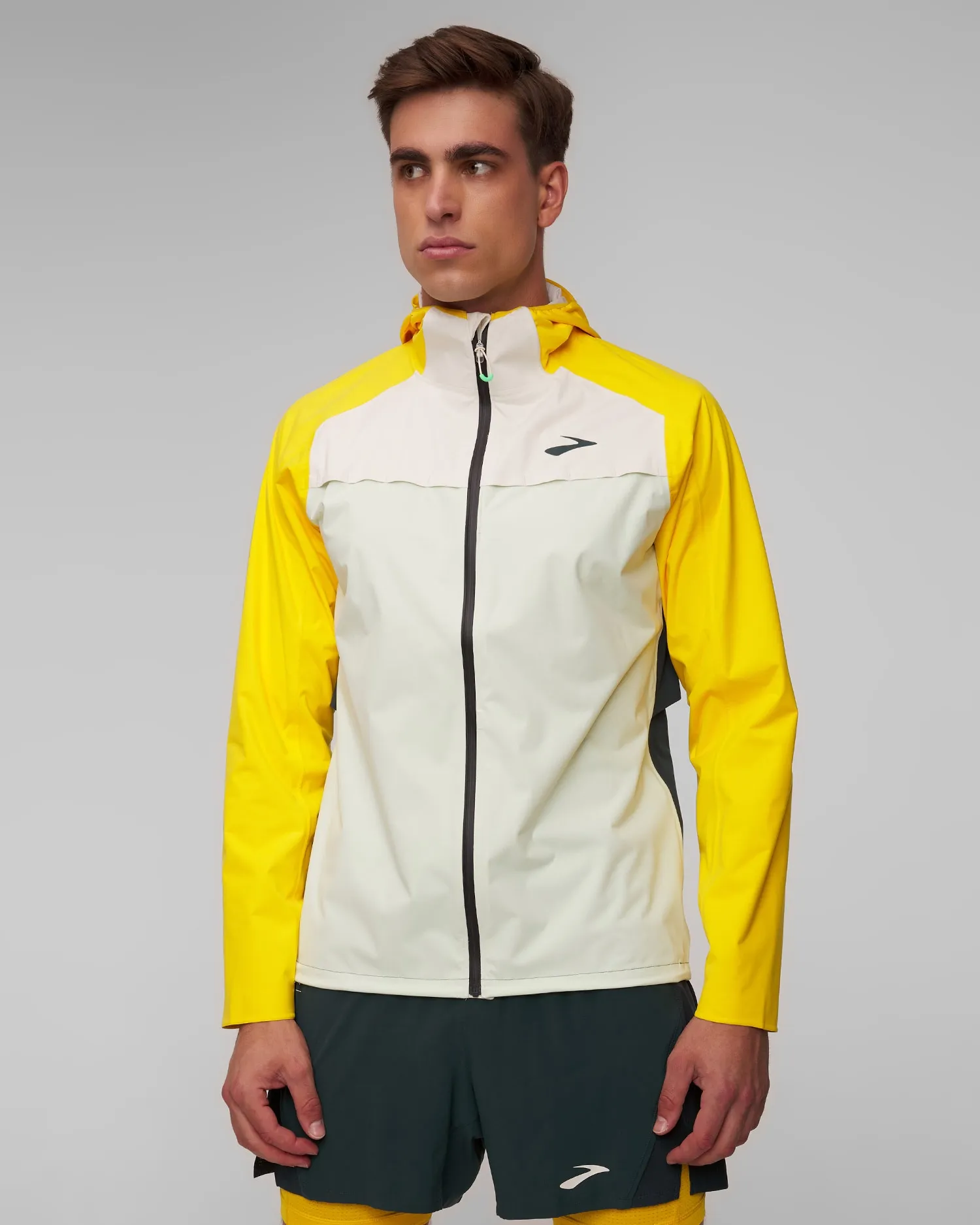 Men's running Brooks High Point Waterproof Jacket 211448320-glacier-green-ecru-lemon