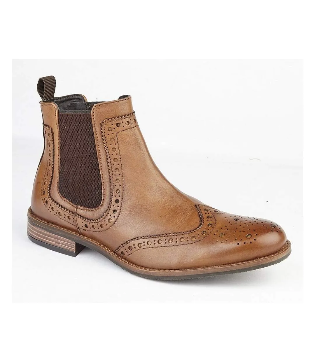 Mens high brogue chelsea boot tan Roamers