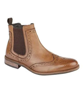 Mens high brogue chelsea boot tan Roamers