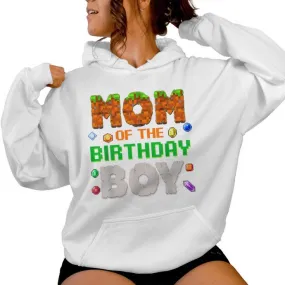 Mom Of The Birthday Boy Video Gamer Pixel Number Women Hoodie