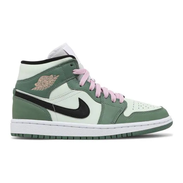 Nike women's air jordan 1 mid se (dutch green/ dutch green/ black/ barely green/ arctic pink) sizes